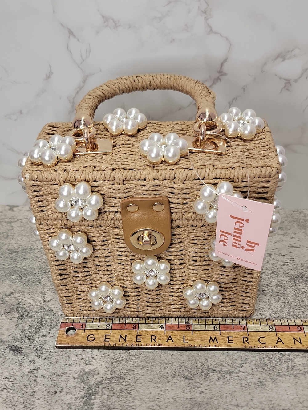 Daisy Embellished Straw Bucket Bag | Rattan Flower Box Purse by Jenna Lee - Picture 7 of 9